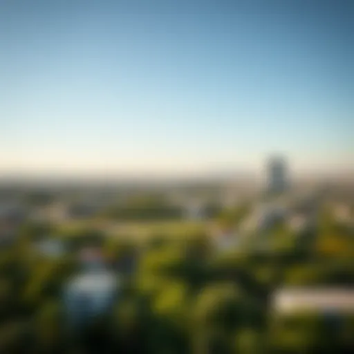 A panoramic view of Ras Al Khor featuring lush greenery amidst urban structures