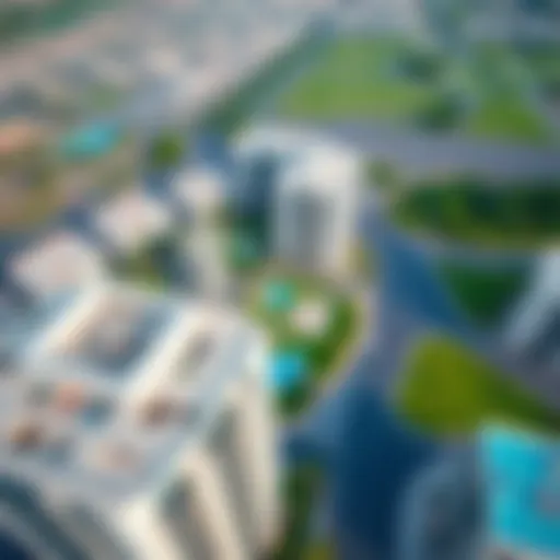 Aerial view of Al Warqa showcasing modern apartment buildings and green spaces