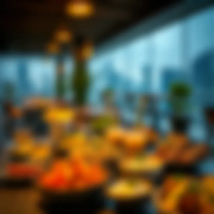 Culinary Variety Diverse culinary dishes beautifully presented at a rooftop venue