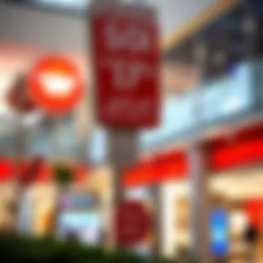 Signage and features highlighting special offers at the mall