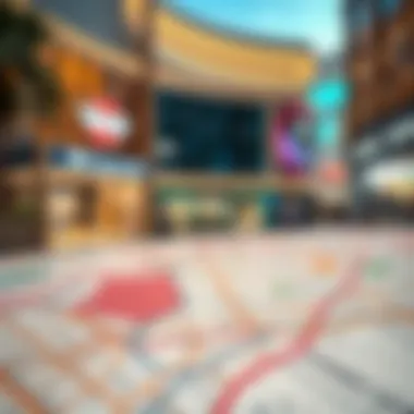 A detailed map that emphasizes key commercial zones for potential shop rentals. Map highlighting prime commercial areas