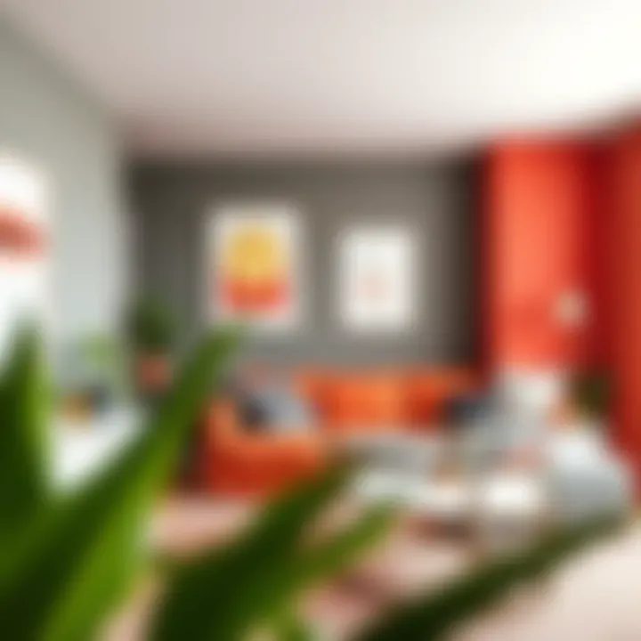 An elegant small studio with a vibrant color scheme