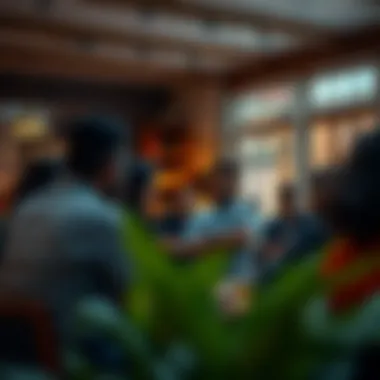 Engagement and Interaction in Society Houses A gathering of locals engaging in discussions at a society house