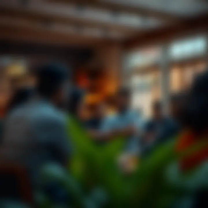 Engagement and Interaction in Society Houses A gathering of locals engaging in discussions at a society house