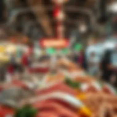 Vibrant Displays of Fresh Seafood at Souq Al Mina A bustling scene at Souq Al Mina showcasing the vibrant displays of fresh seafood