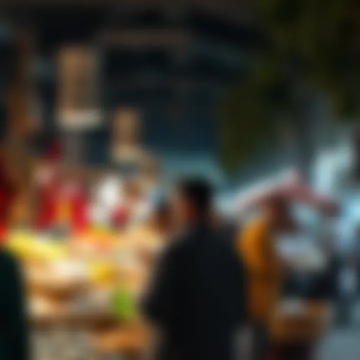Engaging Atmosphere at Souq Al Mina A vendor engaging with customers in the lively market environment