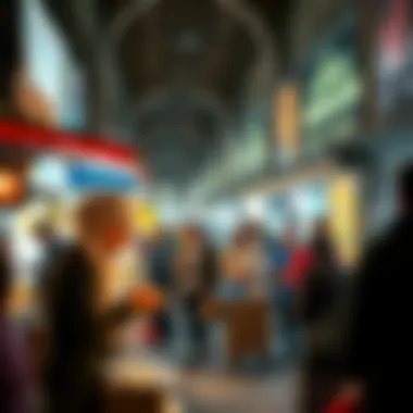 Local vendors engaging with customers in a bustling environment
