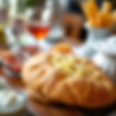 Freshly Baked Arabic Bread A close-up of delicious, freshly baked Arabic bread served with a variety of dips.