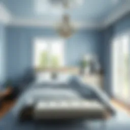 A serene bedroom showcasing a soft blue color palette
