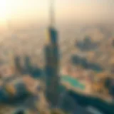 Aerial view showcasing the grandeur of Damas Tower amidst the Dubai skyline