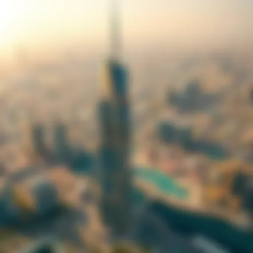 Aerial view showcasing the grandeur of Damas Tower amidst the Dubai skyline