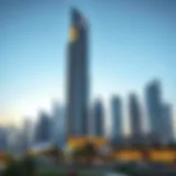Stunning view of Desert Sun Tower against the Dubai skyline
