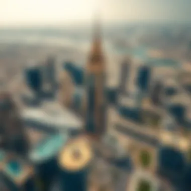 Aerial view of the Dubai Star Tower situated within the bustling cityscape of Dubai