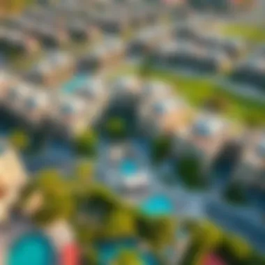 Aerial View of Villa Community Aerial view of Dubai villa community highlighting amenities and green spaces