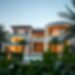 Luxurious Dubai villa with modern architecture and lush landscaping
