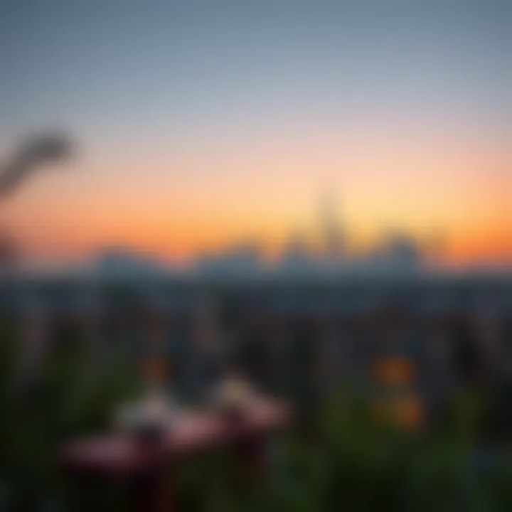 Dubai Skyline at Sunset Sunset view of Dubai skyline showcasing villas in the foreground