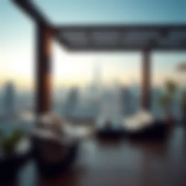 Breathtaking Views from a Penthouse Terrace Luxurious penthouse terrace overlooking the Dubai skyline