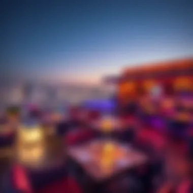 Luxurious Rooftop Lounge Ambiance Luxurious ambiance of a rooftop lounge with stylish decor and vibrant city lights
