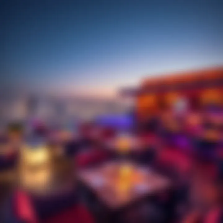 Luxurious Rooftop Lounge Ambiance Luxurious ambiance of a rooftop lounge with stylish decor and vibrant city lights