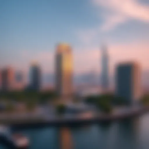 Stunning view of Creek Towers against Dubai skyline