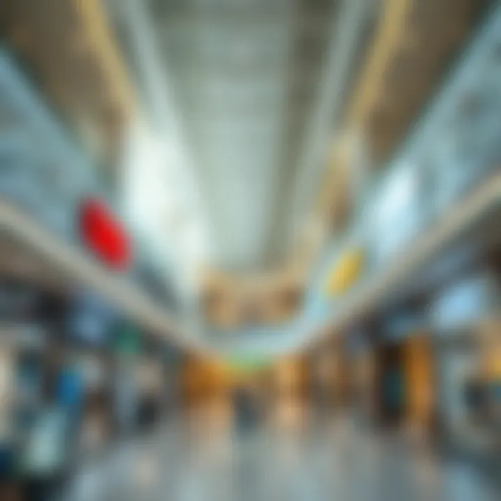 Interior of a popular mall with a variety of retail stores