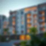 Exterior of a modern 1 BHK apartment building in Al Warqa