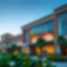 Exterior view of the Outlet Village showcasing its unique architectural design