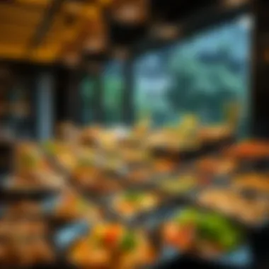 Diverse selection of international dishes on display