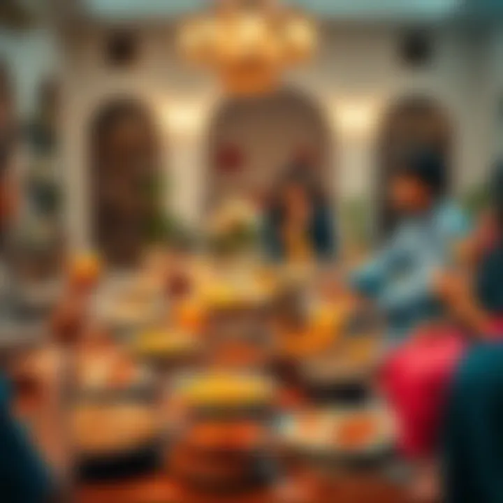 Vibrant Iftar Gathering A vibrant iftar gathering with an array of colorful dishes and drinks.