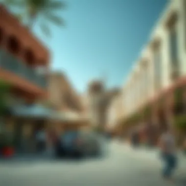 Vibrant streetscape of Umm Al Ramool with local shops and cafes