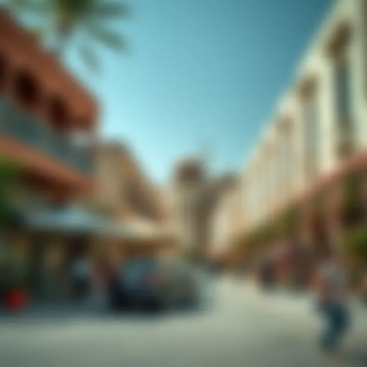 Vibrant streetscape of Umm Al Ramool with local shops and cafes
