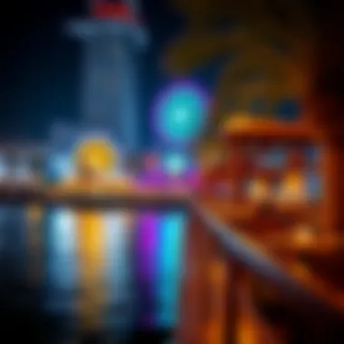 Vibrant Nighttime Waterfront Atmosphere Nighttime view of the waterfront restaurants illuminated, creating a vibrant atmosphere