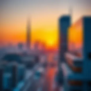 Scenic view of Dubai's skyline at sunset in winter