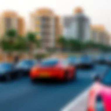 Bustling Streets of Firas Motor City The bustling streets of Firas Motor City filled with luxury cars and vibrant residential life.