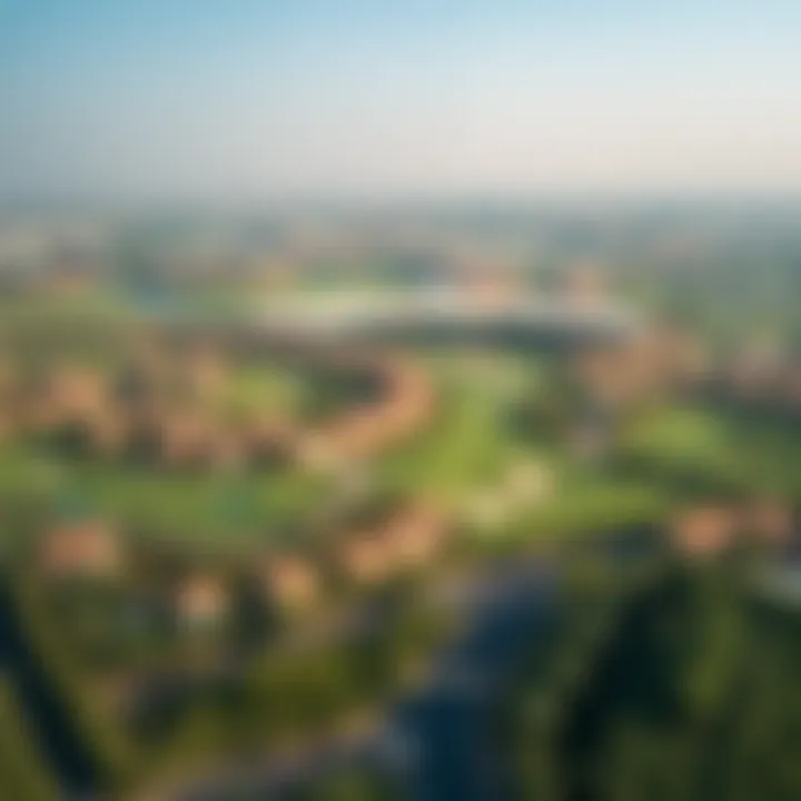 Breathtaking Aerial View of Golf Town Stunning view of Golf Town in Damac Hills with lush greens