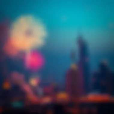 Spectacular New Year Fireworks Fireworks display over a city skyline during New Year