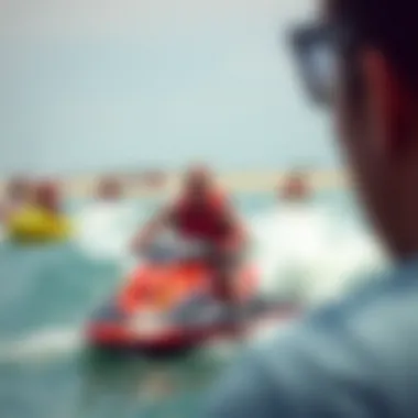 Visitors engaging in water sports at Hudayriat Island Beach