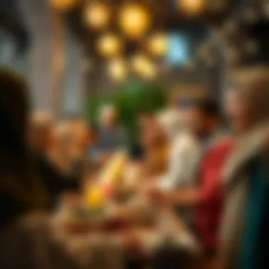 Community gathering during iftar with diverse individuals