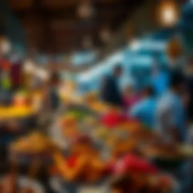Diverse Iftar Delicacies at the Market A vibrant market scene with stalls offering various iftar delicacies