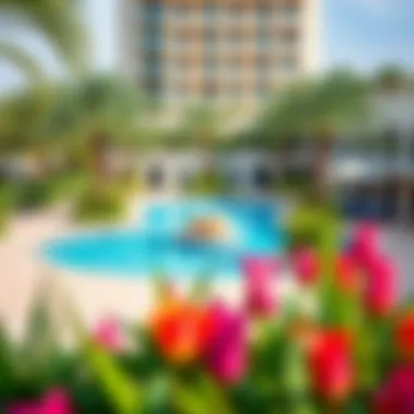 Serene Outdoor Oasis at Jannah Hotels Vibrant outdoor pool area of a Jannah hotel surrounded by lush greenery
