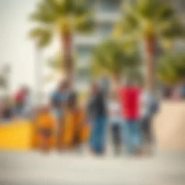 Families and friends gathering at Kite Beach Skate Park for a community event