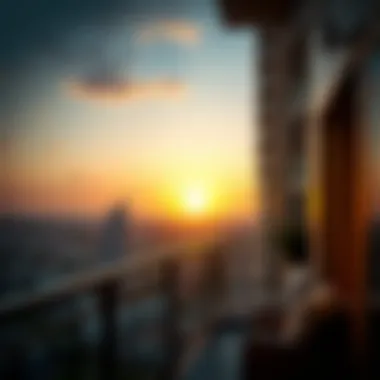 Captivating sunset view from a balcony of a high-end apartment