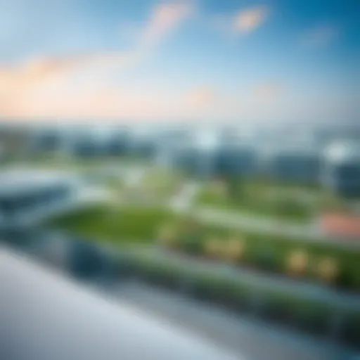 A panoramic view of Majan showcasing modern architecture and green spaces