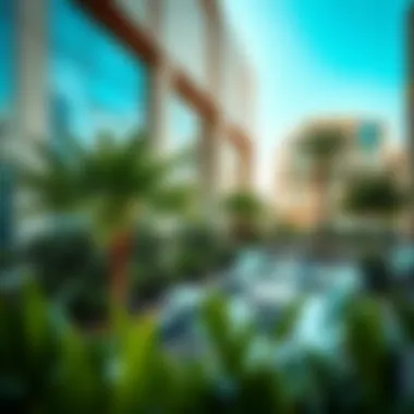 Outdoor leisure space at Maryah Plaza filled with greenery