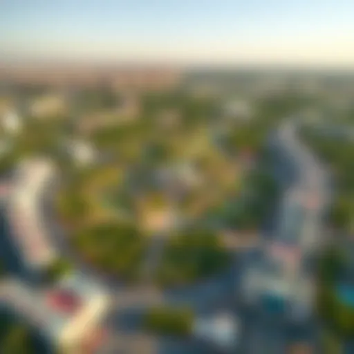 Aerial view of Mashreq Park showcasing its lush greenery and urban surroundings
