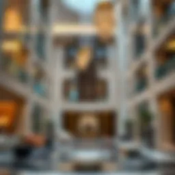 Luxurious hotel lobby in Dubai showcasing modern architecture