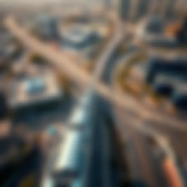 Aerial view of Dubai's urban landscape integrated with tram lines
