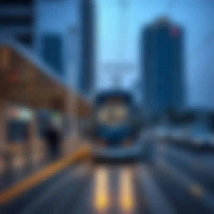 Tram station in Dubai with passengers boarding