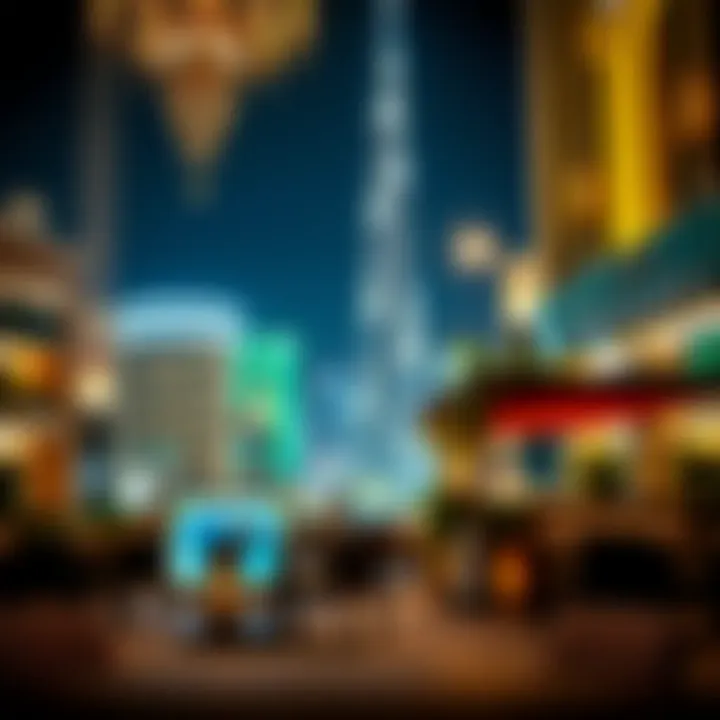 Nighttime dining ambiance at Dubai Mall showcasing Burj Khalifa