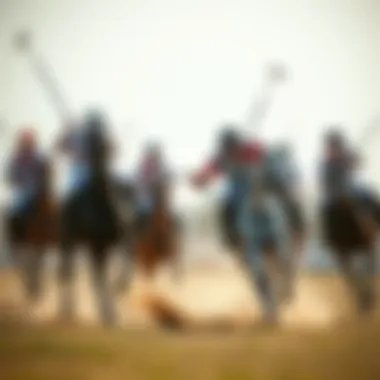 A dynamic polo match in action, capturing the intensity and skill of the sport